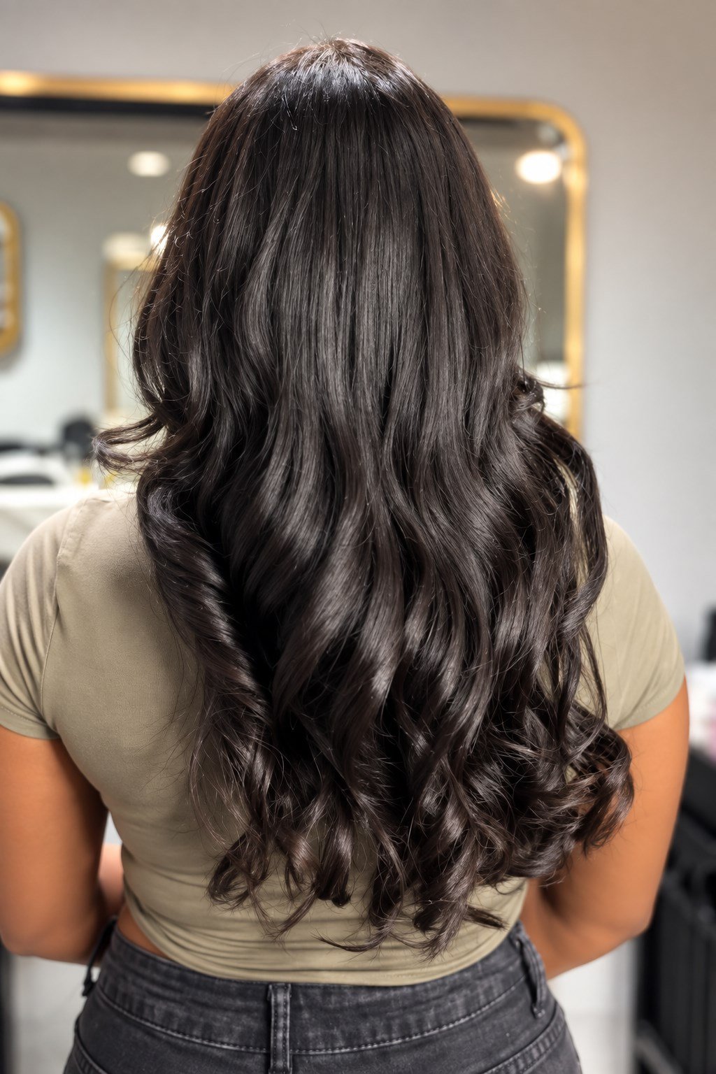 Cabelo escuro com ondas e movimento, resultado real no Espaço VIP